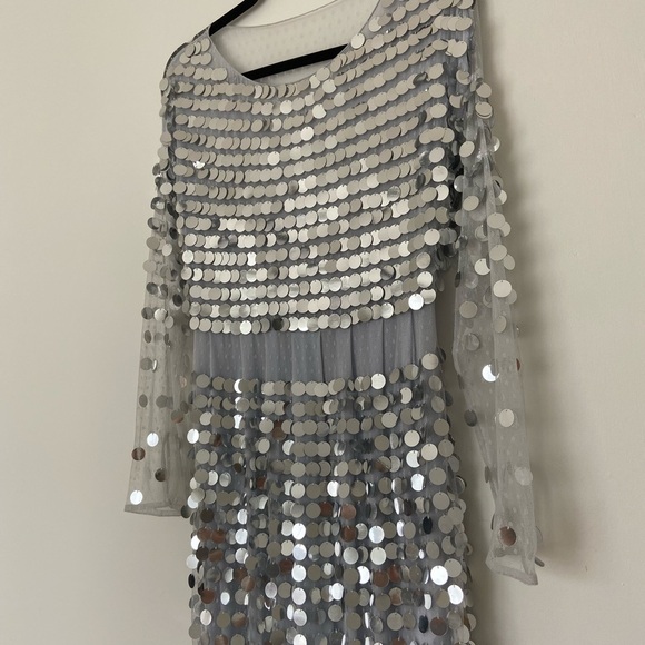 Alexachung Paillette Embellished Silver Sequin Mirror Ball Tulle Midi Dress - Picture 5 of 16